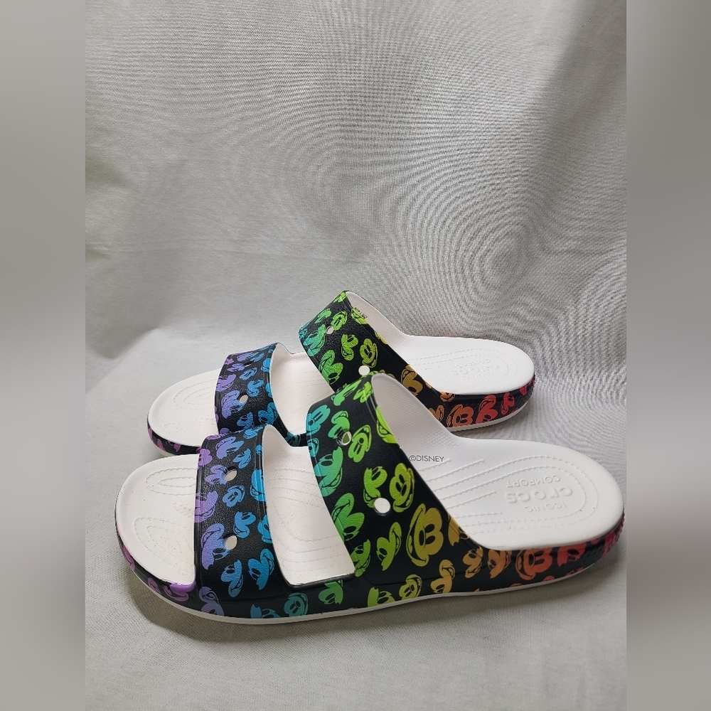 Sz 14 Crocs Disney Rainbow Celebration Slide Sandals Mickey Mouse Adult NWOT